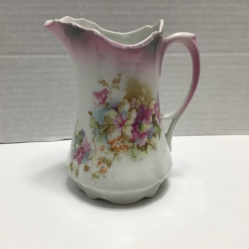 Vintage Porcelain German Transferware Floral Design Pitcher